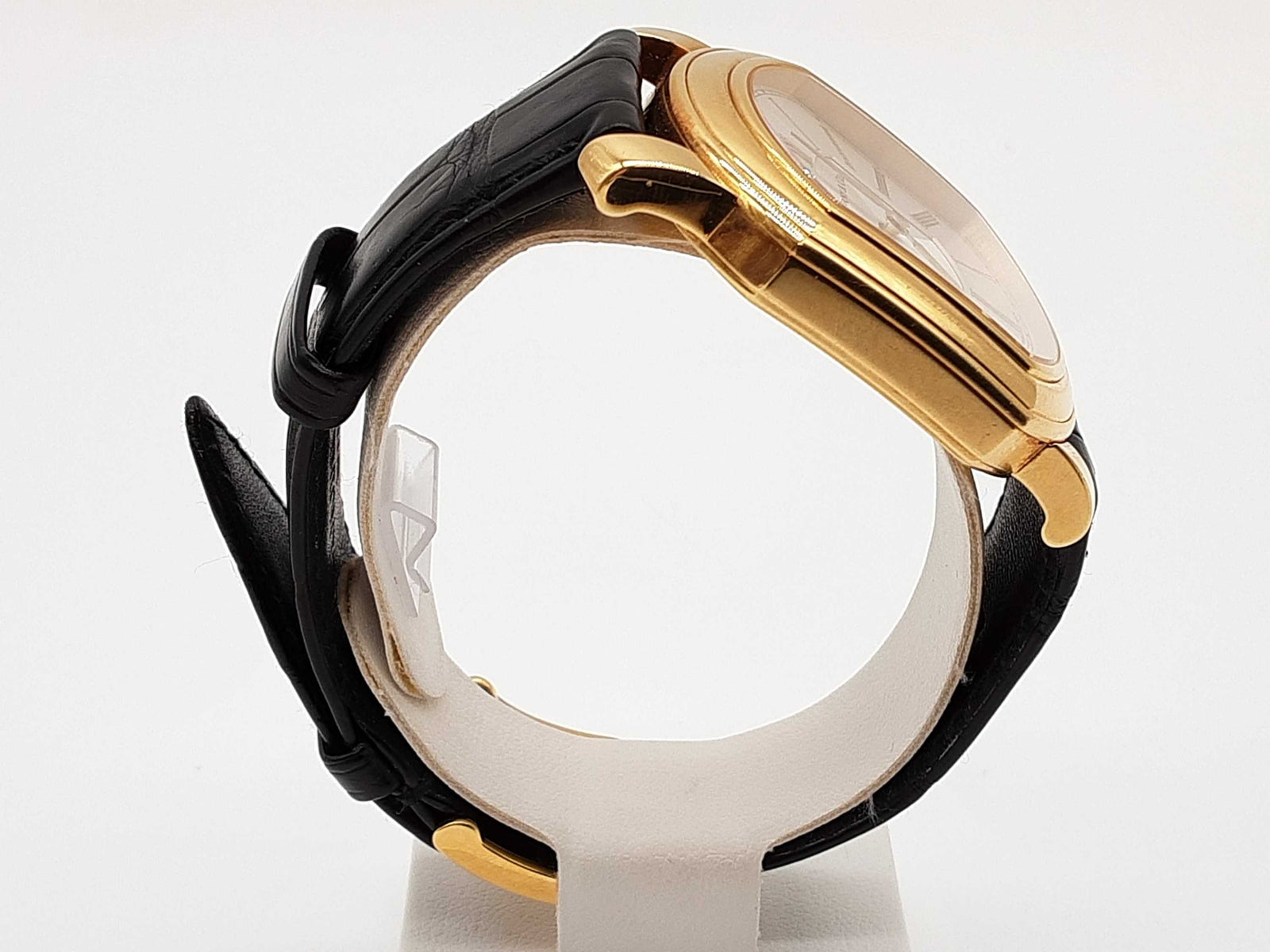 Tiffany & Co. 32 Mark Coupe 18k Yg Black Crocodile Leather Watch