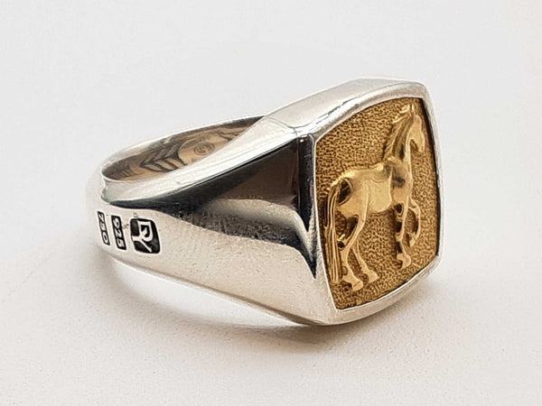 David Yurman Petrvs Horse 0.925 Silver 17.9g Signet Ring Size 11.75 Do0325wxzde