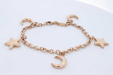14k Yellow Gold Moon & Stars Charm Bracelet 6.6 Grams 7 Inch Eb0626rxzde