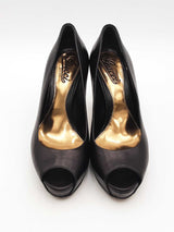 Gucci Black Leather Peep Toe Platform Heels Size 36.5 Eb0526crsa