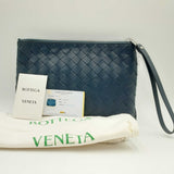 Bottega Veneta Intrecciato Strapped Blue Leather Pouch Bag Hslirzsa