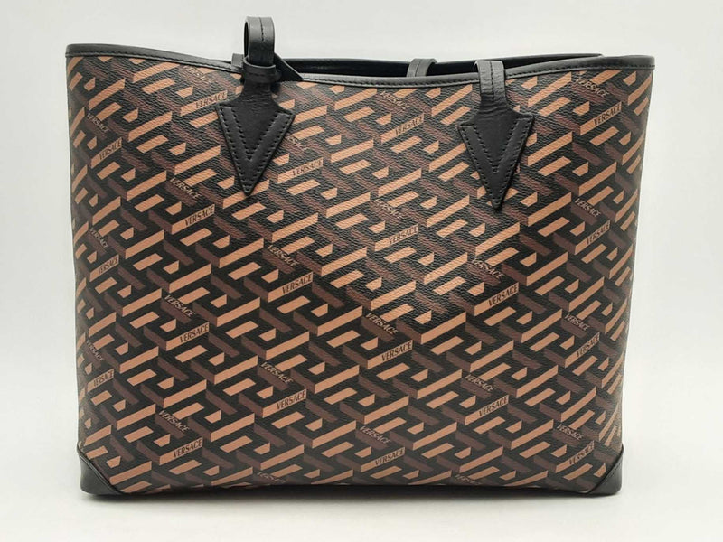 Versace La Greca Medusa Music Signature Shopper Tote Brown Aa0525wxzsa