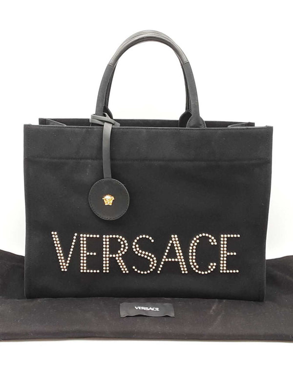 Versace Studded Logo Black Canvas Tote Bag Fw0525wxzdu