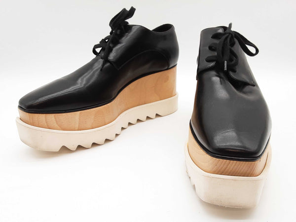 Stellar Mccartney Elyse Black Leather Wood Platform Shoes Size Eu 39 Do0925cxde