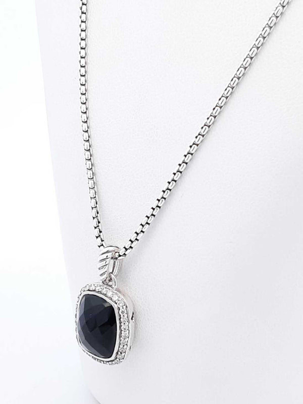 David Yurman Sterling Silver Onyx & Diamond Albion Necklace 17 Inch Fw0525lxzdu