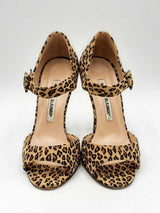 Manolo Blahnik Peep Toe Pumps In Leopard Print Suede Size Eu 35 Us 5 Fw0725rxdu