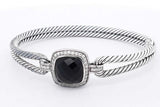 David Yurman Albion 925 Onyx & Diamonds Hinged Bangle Bracelet 25.6g Eb0826wxzsa