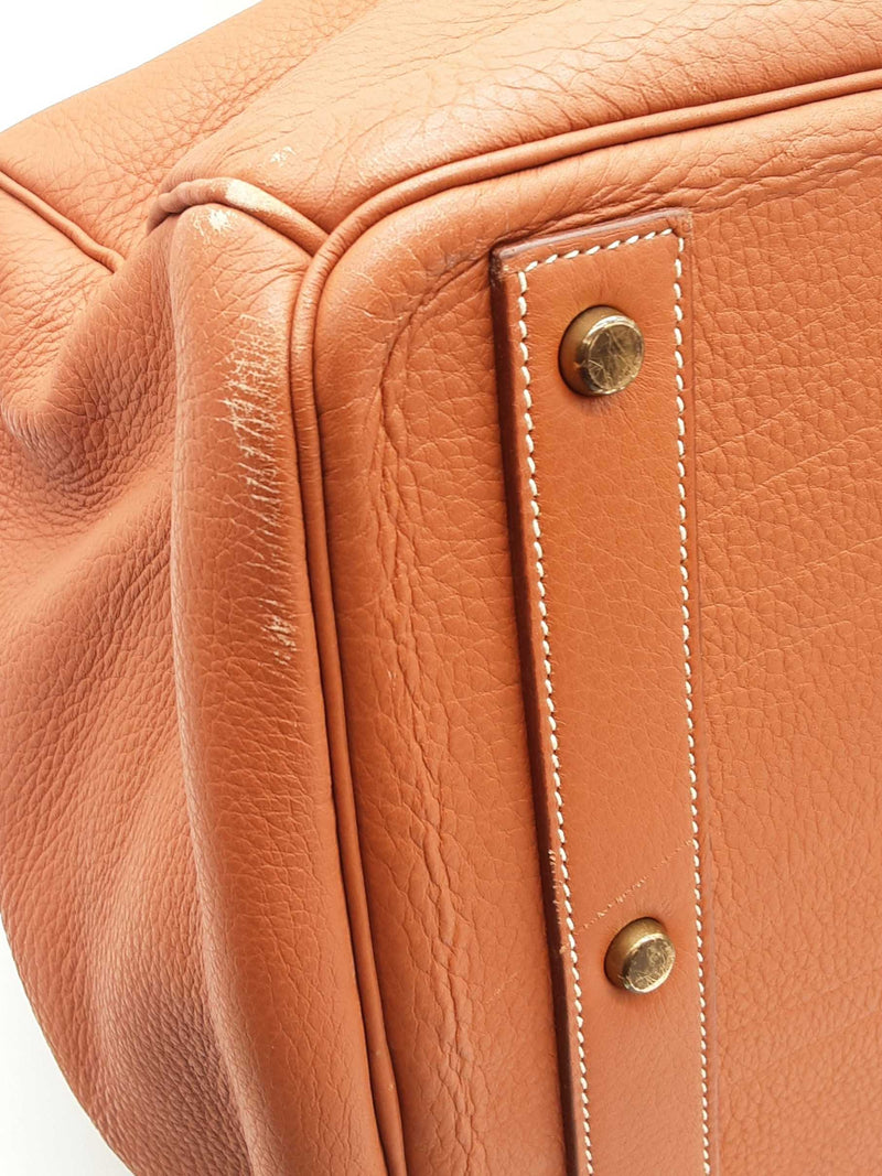 Hermes Birkin Hac 50 Gold Brown Clemence Brass Duffle Bag Do0823lwrxzde