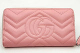 Gucci Quilted Gg Marmont Pink Leather Zip Around Wallet Eb0125lrxsa