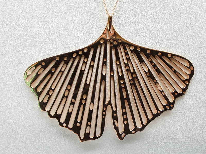 18k Rose Gold 9.5g Ginkgo Leaf Pendant Chain 17 In Do0425rexde