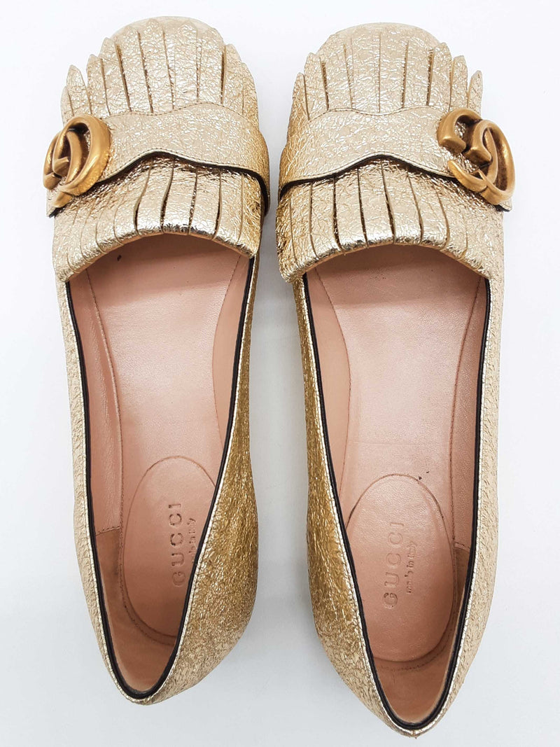 Gucci 453373 Gg Gold Metallic Marmont Flats Size Eu 36.5 Do0925lcrde