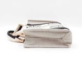 Chloe Woody Small Tote Bag In Beige Eco Linen & Navy Blue Leather Fw1125oordu