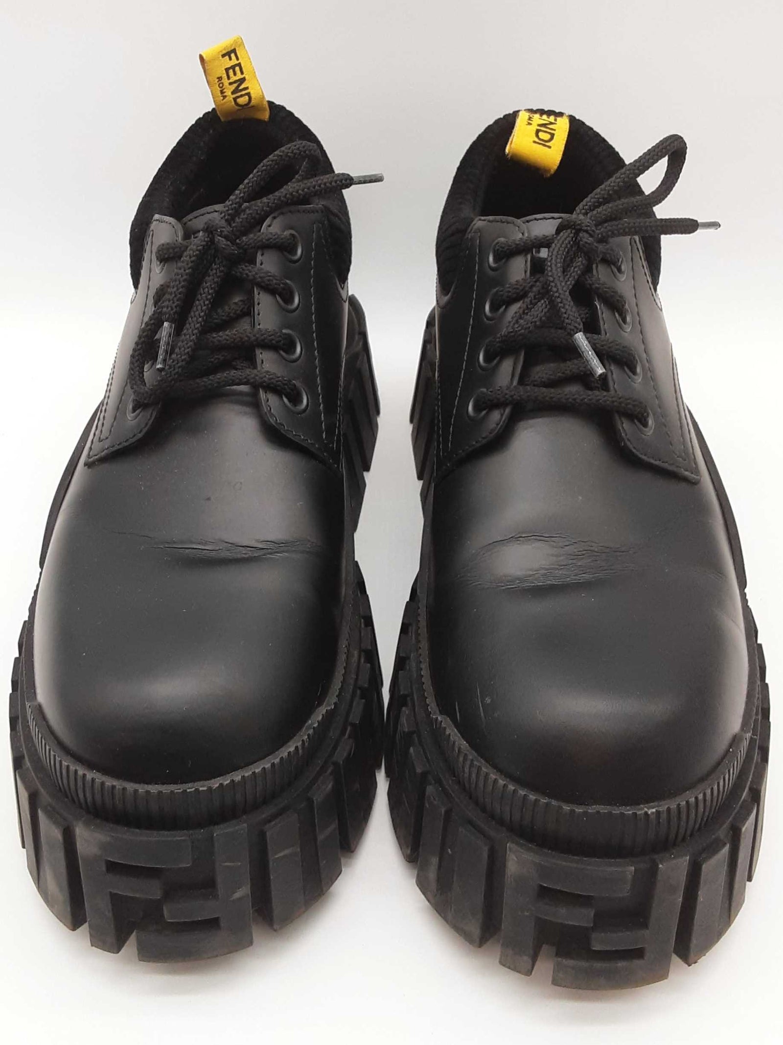 Fendi Force Lug Sole Black Leather Platform Boots Size 10 Mens