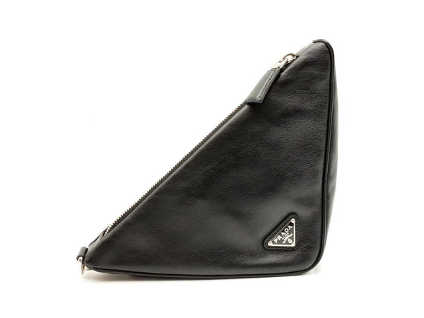 Prada Triangle Embossed Logo Black Leather Clutch Fw0225rzxdu