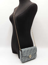 Fendi Diamonds Wallet With Chain In Two-tone Mercury Blue Ff Leather Fw0526prxdu