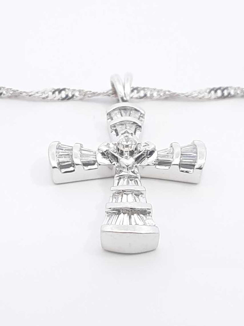 0.48 Cttw Diamond & 14k White Gold Cross Necklace 5.3 Gram 18.5 Inch Fw0425wrxdu