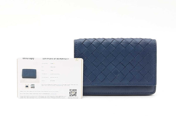 Bottega Veneta Intrecciato Card Wallet In Navy Blue Leather Fw1025ozxdu