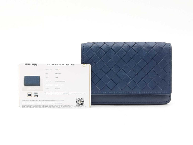 Bottega Veneta Intrecciato Card Wallet In Navy Blue Leather Fw1025ozxdu