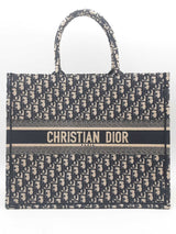 Christian Dior Large Dior Ecru & Blue Oblique Embroidery Book Tote Eb0425lerxsa