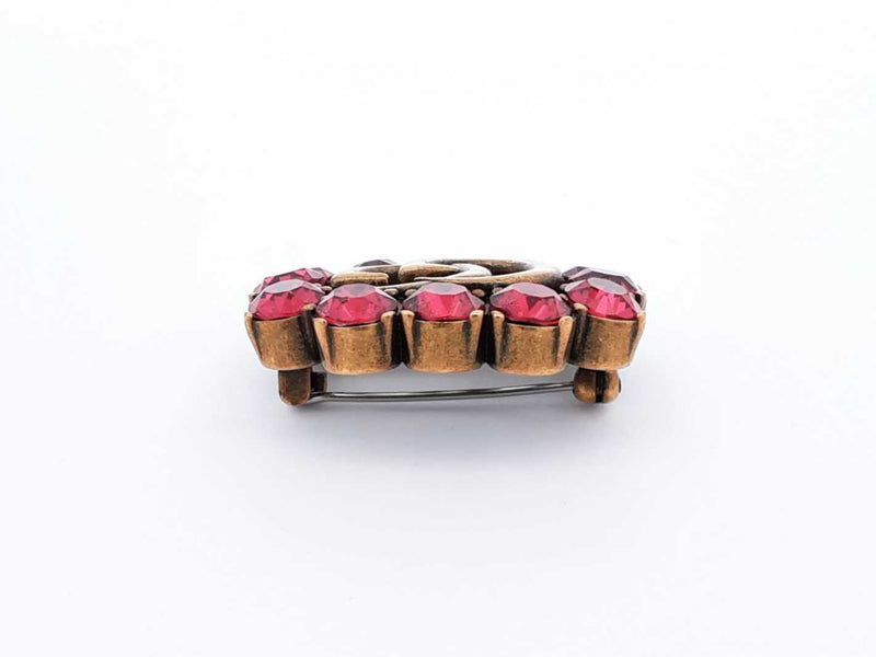 Gucci Marmont Double G Gold-tone & Red Crystal Brooch Fw1025ezdu