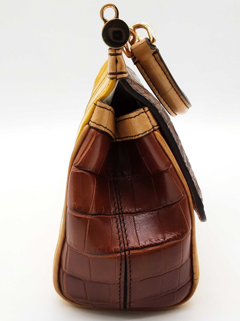 Dolce & Gabbana Sicily Brown Crocodile Yellow Eel Leather Crossbody Bag Do0325irxde