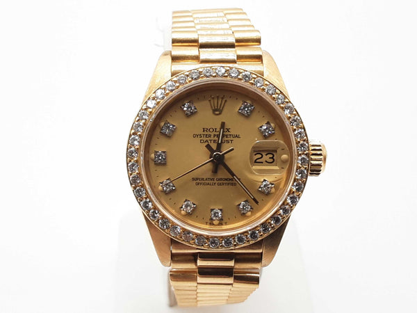 Rolex 26 Datejust Diamond Bezel 18k Yellow Gold Presidental Watch Do0525ecxzde