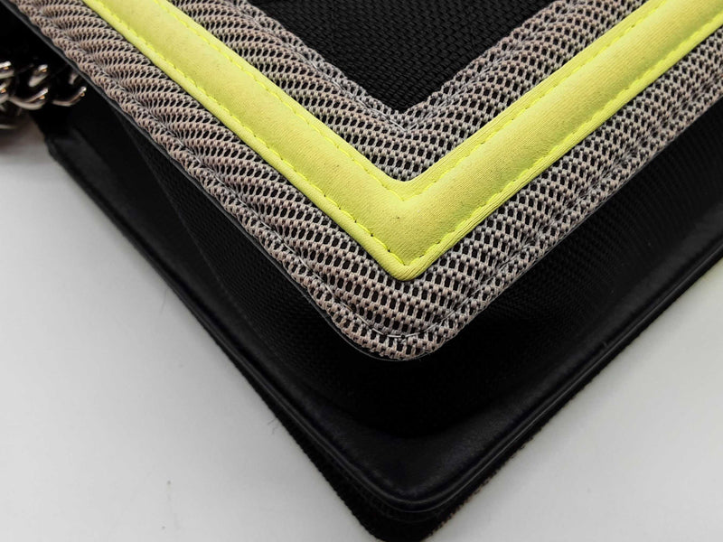 Chanel Fluo Boy Bag Black Neon Yellow Quilted Canvas Shoulder Bag Do0525oxzxde