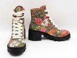 Gucci Flora Combat Boots In Gg Supreme Coated Canvas Size Eu 40.5 Fw0226wxzdu