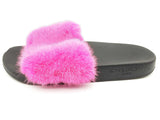 Givenchy Pink Mink Fur Black Rubber Slides Size Eu 36/ Us 6 W Do0526rxde