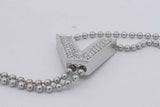 Diamond Letter V Pendant Bolo Necklace In 18k White Gold 16.9 Grams Eb0226lorzsa