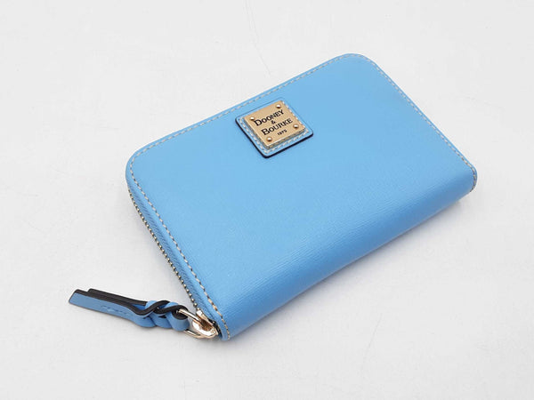 Dooney & Bourke Medium Zip Around Wallet In Sky Blue Saffiano Leather Fw0725pzdu