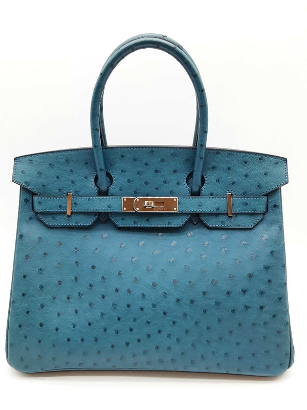 Hermes Birkin 30 Cobalt Blue Ostrich Palladium Hardware Handbag Do0825lexzxde