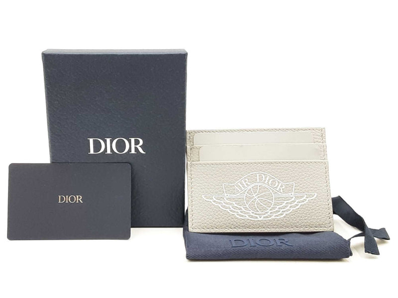 Christian Dior X Air Jordan Gray Pebbled Leather Card Holder Wallet Fw0725wzxdu