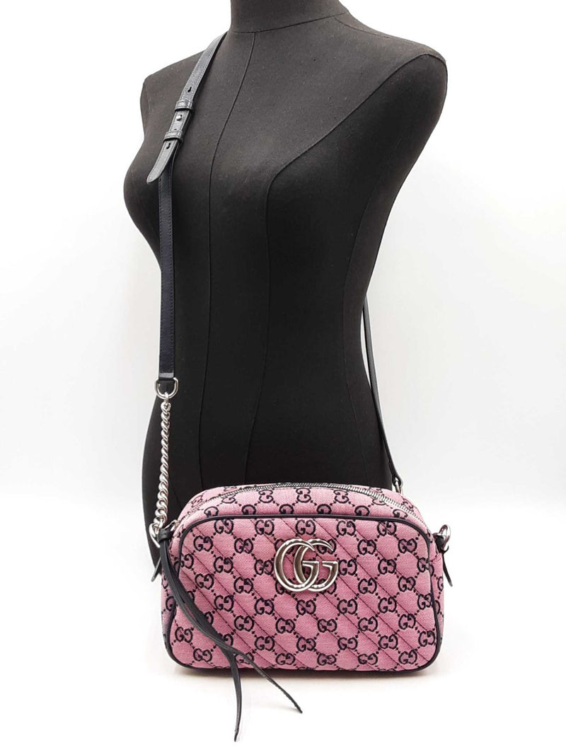 Gucci Gg Marmont Diagonal-quilted Canvas Shoulder Bag In Pink Fw0825ozxdu