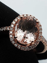 Morganite & Diamond Halo Ring In 10k Rose Gold 2.8 Grams Size 4.5 Fw0326lcrdu