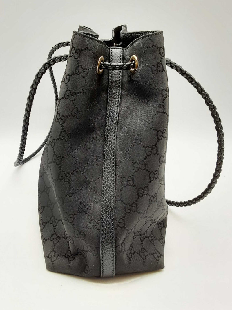 Gucci Gg Black Nylon Leather Shoulder Tote Bag Do1024wxzde