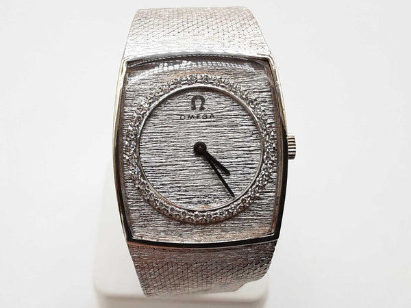 【ジャンク品】OMEGA SWISS MADE Omega 29 14k White Gold Diamond Dial Mesh Band Quartz Watch