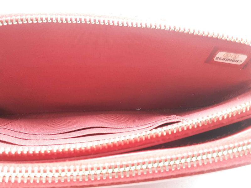Chanel Cc Filigree Caviar Double Zip Clutch With Chain Red Aa0225rxzsa