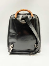 Gucci Bamboo Black Patent Leather & Nylon Single Strap Backpack Fw1224oxzdu