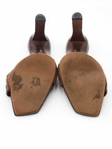 Fendi Zucca Monogram Leather & Wooden Peep-toe Mules Size 6 Fw1026rzdu