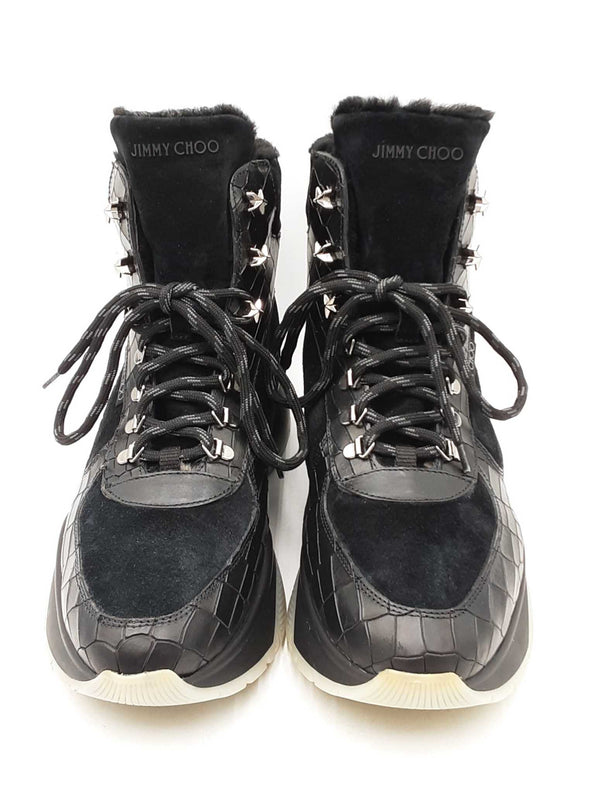 Jimmy Choo Inca Shearling Sneakers In Croc-embossed Leather Sz It 46 Fw0825loxdu