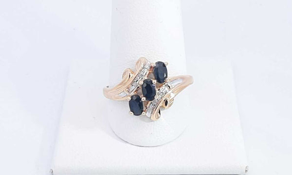 10k Yellow Gold Ring With Blue Stones Size 10.5 2.9 Grams Eb0124ixsa