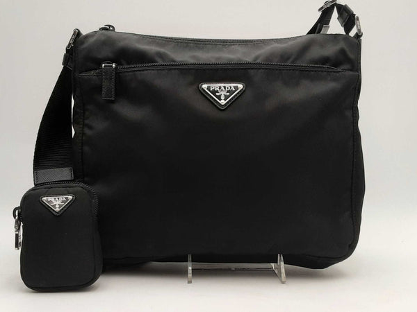 Prada Saffiano Trim Vela Nylon Messenger Bag Crossbody Black Aa0425rzxsa