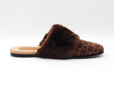 Gucci Lawrence Mules In Gg Monogram Suede & Faux Fur Size 12 Fw0926lxzdu