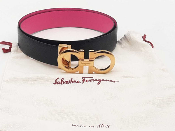 Salvatore Ferragamo Giancini Reversible Black Pink Belt Size 32 Aa0825lzxsa