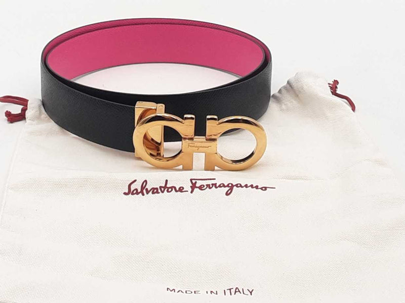 Salvatore Ferragamo Giancini Reversible Black Pink Belt Size 32 Aa0825lzxsa