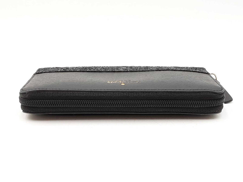 Kate Spade Greta Court Glitter Neda Wallet In Black Crosshatched Pvc Fw1025wxdu