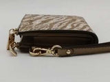 Michael Kors Jet Set Signature Animal Print Dbl Zip Wristlet Beige Aa1026lrsa