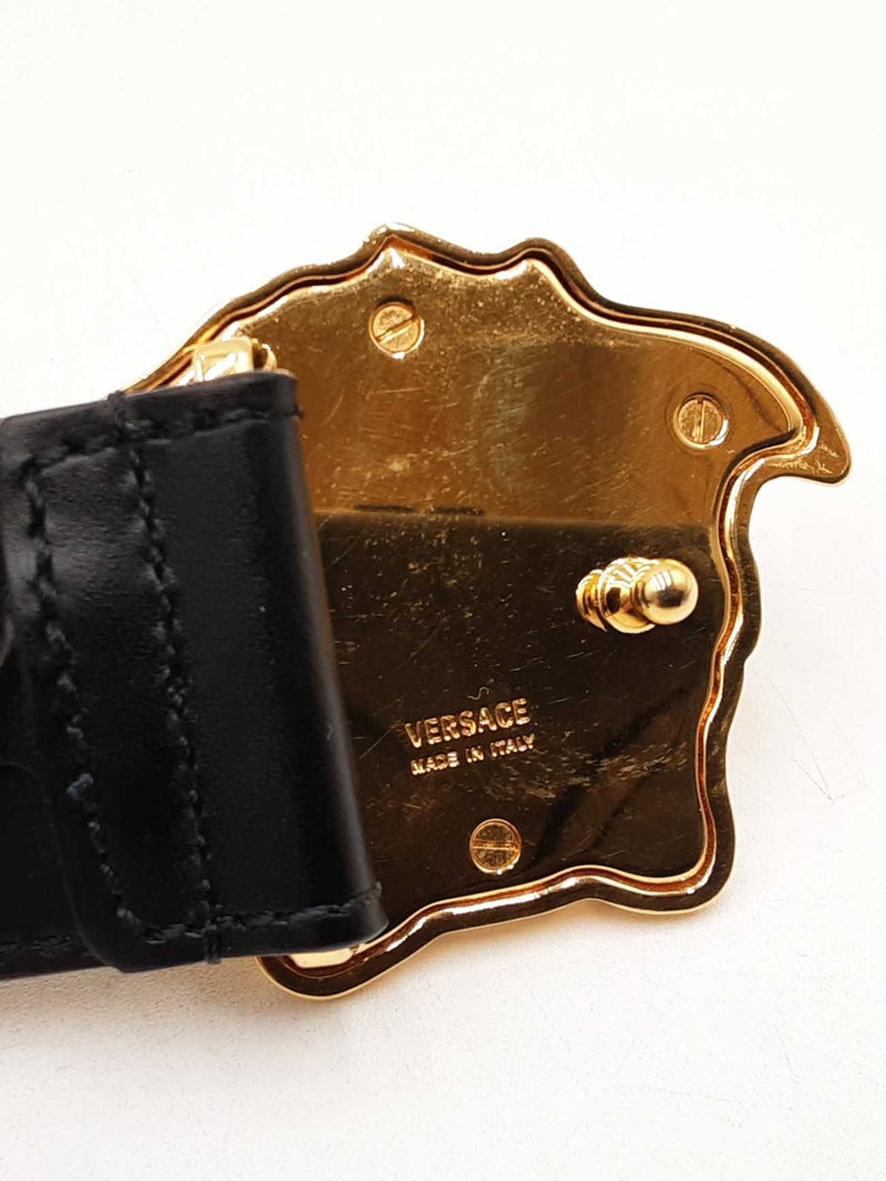 Versace Medusa Gold-tone Buckle With Black Leather Belt Size 90|36 Fw0825crdu