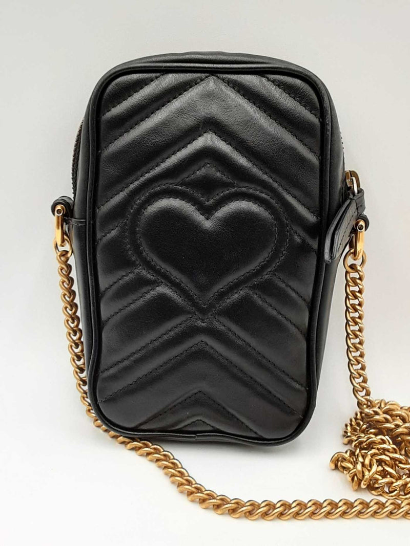 Gucci Gg Marmont Chevron Quilted Black Leather Crossbody Bag Eb0724pxzdu